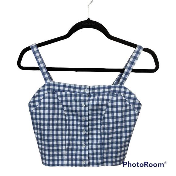 John Galt / Brandy Melville Gingham Crop top in Light Blue - VGUC - Picture 2 of 9
